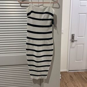 Carmen Marc Valvo Embellished Striped Bandage cocktail dress.